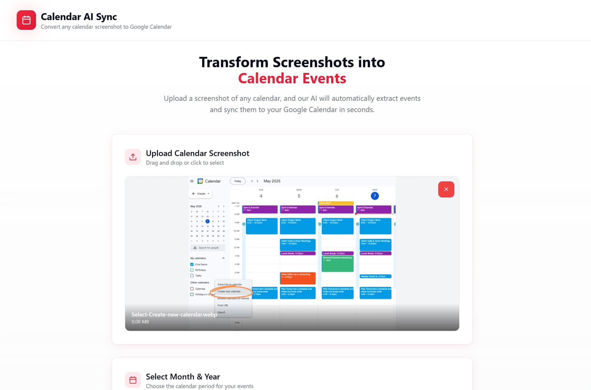 OCR→Calendar Automation interface